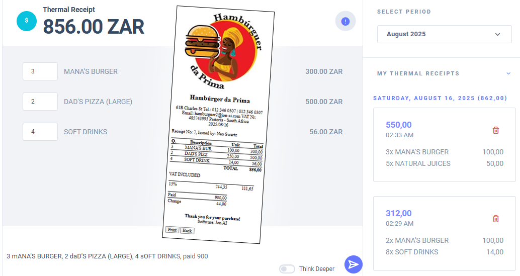 An example of a receipt generated by ClientAgent